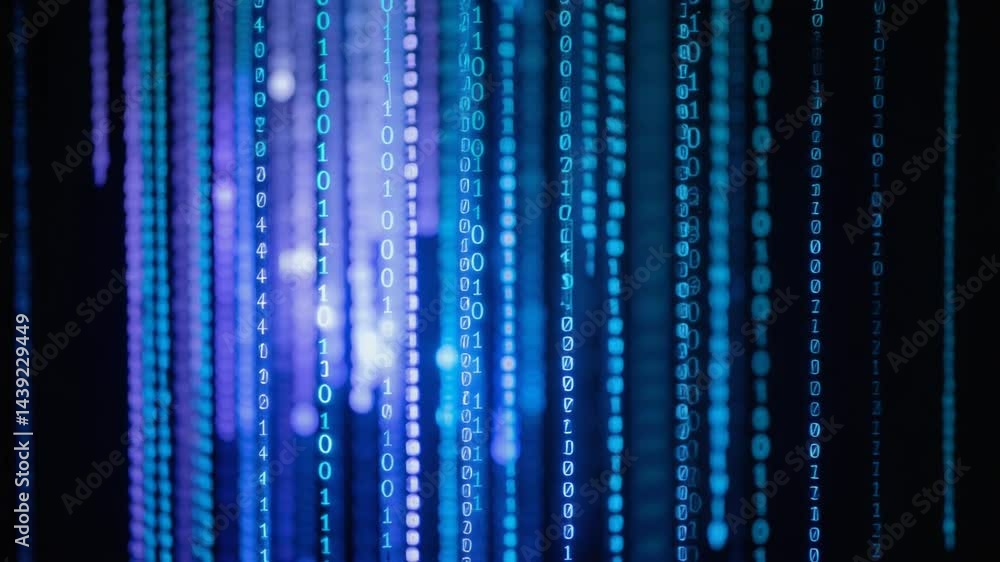 Poster binary code cascade: an immersive visual journey through a digital realm, this image is an abstract 
