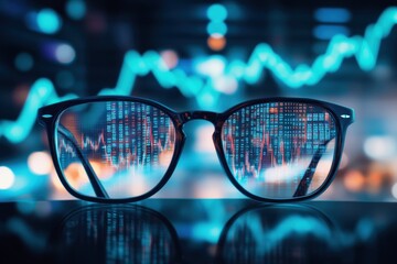 Glasses Reflecting Stock Market Data and Charts