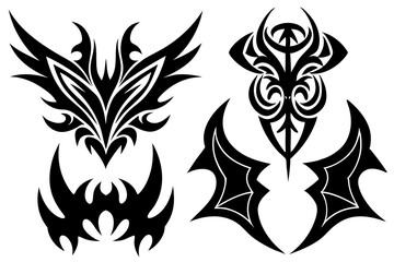 Tribal tattoo design featuring a black ornate swirl pattern, a vintage vector illustration of seamless art for body decoration