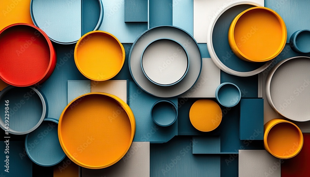 Poster colorful circles and blocks create a modern abstract pattern. use as a background, overlay, or graph