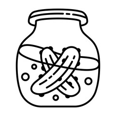 Minimal Black and White Line Doodle Icon of Pickled Cucumber Juice Jar
