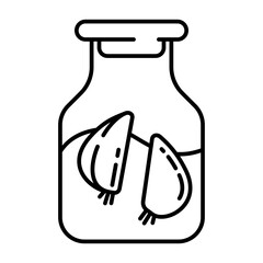 Minimal Black and White Line Doodle Icon of Jar of Pickled Garlic Bulbs