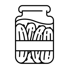 Simple Black and White Line Doodle Icon of Sealed Jar with Pickled Cucumber