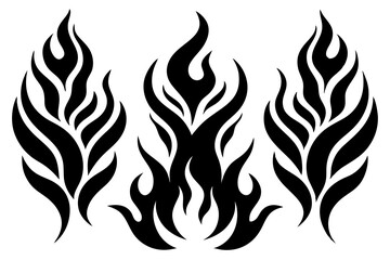 Vector fire flames set with a hot, burning design featuring tribal art elements in orange and red