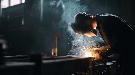 Welder at Work: Witness the intensity as a skilled welder meticulously works on a metal structure, sparks flying and smoke rising. A symbol of industrial precision and the dedication to craft
