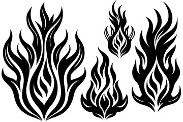 Naklejka premium Tribal tattoo designs feature vector art with floral and flame elements in black silhouette, showcasing a vintage pattern for decoration