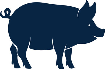 Vector pig icon silhouette. The side profile of pork has a black outline and is isolated on white. Farming, livestock, wildlife, and pet-themed graphics for design projects.