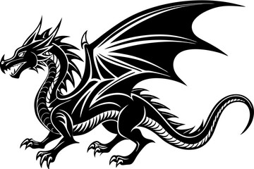 Black dragon vector illustration, a tribal tattoo design with a silhouette of a fantasy animal, an iconic symbol from Asia