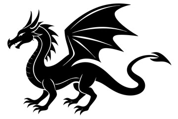 A black dragon vector silhouette illustration, a heraldic symbol and fantasy art design