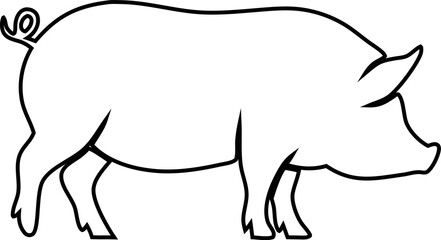 pig outline vector, Side view profile of pork outline icon isolated on white. Simple farm animal shadow shape for farming, wildlife, or pet designs.