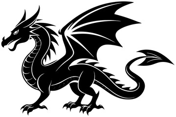 Black dragon vector illustration, a wild fantasy animal tattoo design