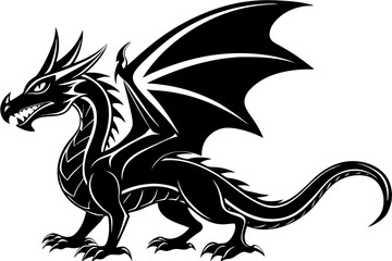 Black dragon vector silhouette is a tattoo design and tribal symbol of a fantasy animal
