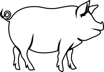Farm animal pig vector. Black side view outline logo isolated on white background. Ideal for farming, pets, livestock, or agriculture illustrations.