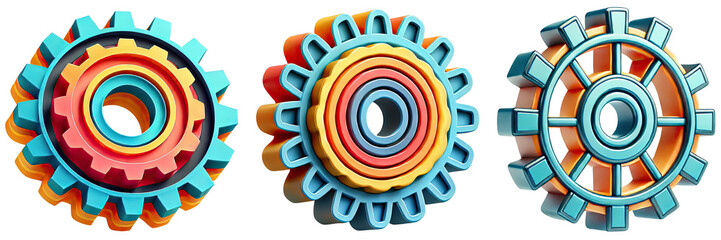 Colorful Gear Wheel set without any background. Mechanical gear wheel sets PNG.