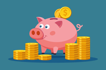 Piggy Bank Transforming Into Stack Of Gold Coi 1  a vector illustration