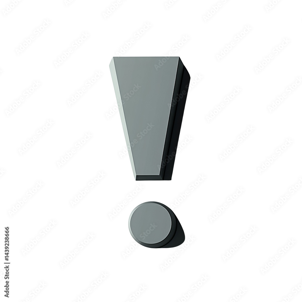 Poster Gray exclamation point symbol with simple lighting set against an empty space, clean and striking