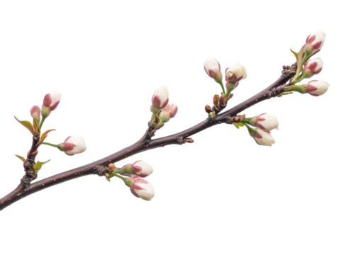 Delicate branch showcasing budding flowers against a simple transparent backdrop for design