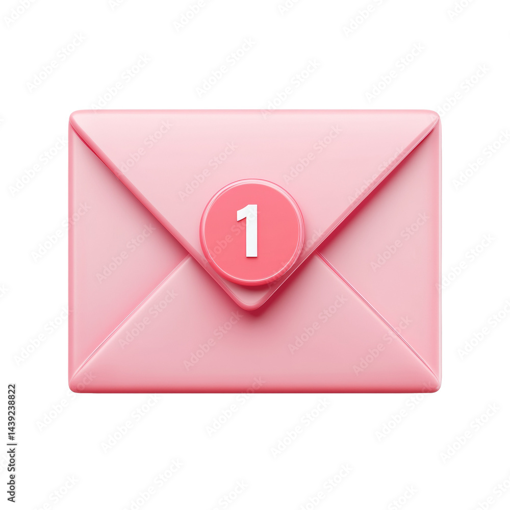 Poster Elegant pink envelope illustration showcasing a notification for a single unread message