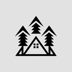 Obraz premium Adventurous Lodge Mountain Logo Silhouette Vector