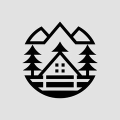 Obraz premium Lodge with Sharp Peaks Logo Silhouette Vector