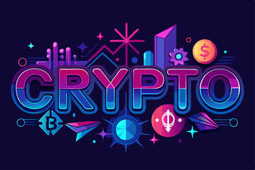 Neon Lit Crypto Sign With Digital Currency Ico 1  a vector illustration