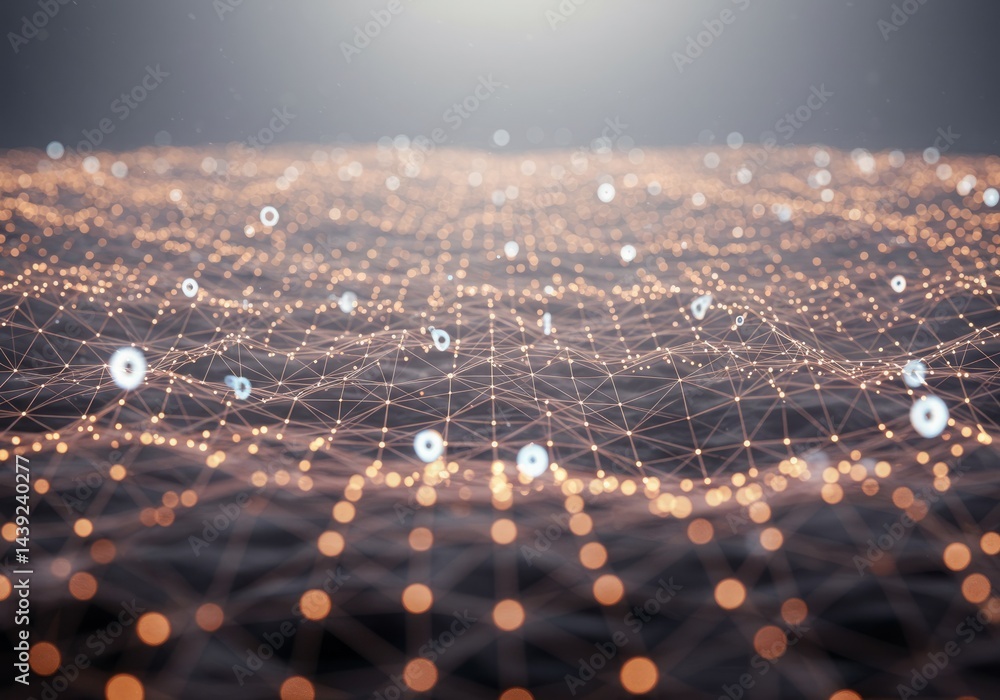 Poster abstract network connecting points and floating data visualization elements