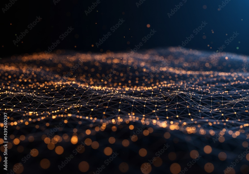 Poster abstract network background with glowing nodes and connections in dark space
