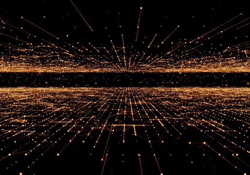Abstract network background with glowing lines and dots in gold color