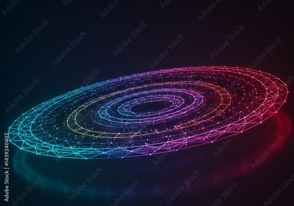 Poster abstract network structure with neon lights illuminates a dark backdrop