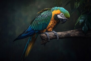 Fototapeta premium exotic parrot species on branch in tropical forest