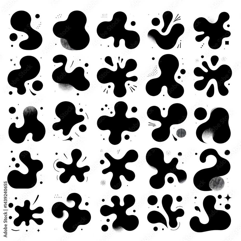 Poster collection of abstract blob shapes in black