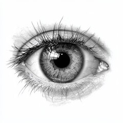 Obraz premium Close-Up of a Realistic Human Eye with Detailed Iris and Long Eyelashes on a White Background