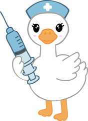 Nurse goose administering vaccine in bright clinic fun illustration for children's health awareness