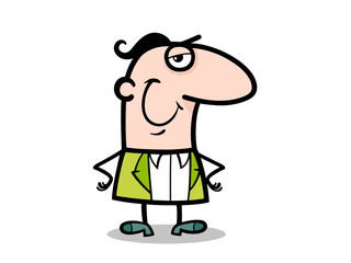 Fototapeta premium Cartoon Character Showing Smirking Expression Wearing A Green Suit