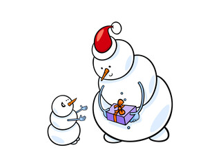 Joyful Snowmen Exchange A Gift During The Winter Holiday