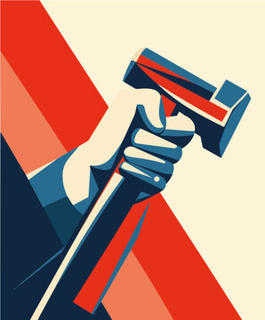 Raised hammer to celebrate international labor day