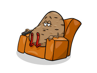 Lazy Potato Watching TV and Relaxing in Comfortable Armchair