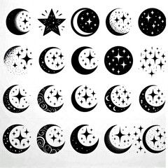 Fototapeta premium Collection of Mystical Crescent Moons and Stars