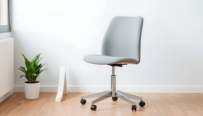 Grey Swivel Office Chair on Wooden Floor in Minimalist Room