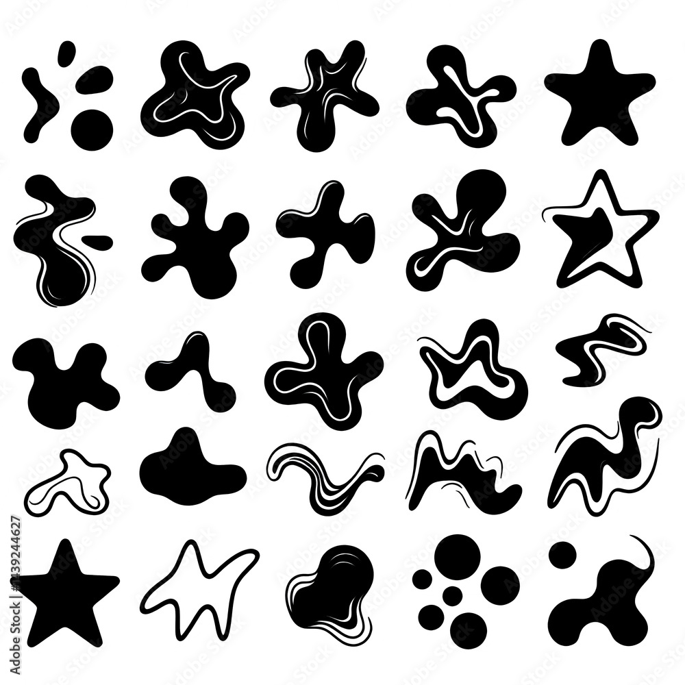 Poster collection of abstract blob shapes in black