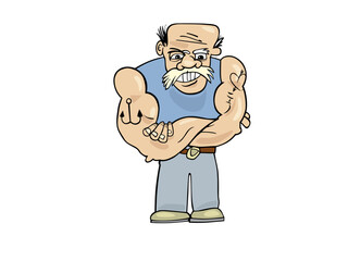 Strong Fisherman Cartoon Character Ready To Go Fishing Trip