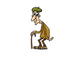 An Elderly Man With A Cane Animated Cartoon Image