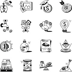 Set of Hand Drawn Financial Business Icons 
