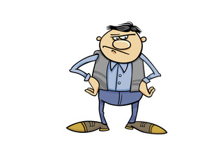 Grumpy cartoon middle aged man looking suspicious and angry