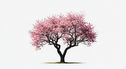 Fototapeta premium Elegant Pink Cherry Blossom Tree Isolated on White Background