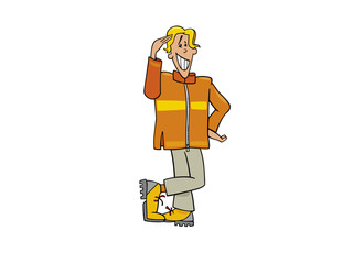 Animated Character Posing in an Orange Jacket and Khaki Pants