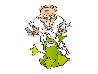 Frog's Fearful Encounter With A Man Holding Medical Instruments