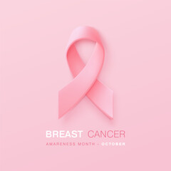 October breast cancer awareness month poster with ribbon