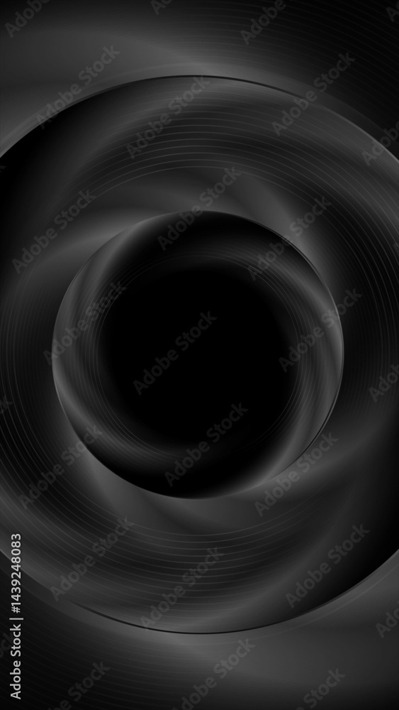 Poster Dark grey blurred 3d circle and radial lines abstract tech geometric background
