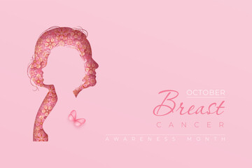 October breast cancer awareness month poster with old woman and girl